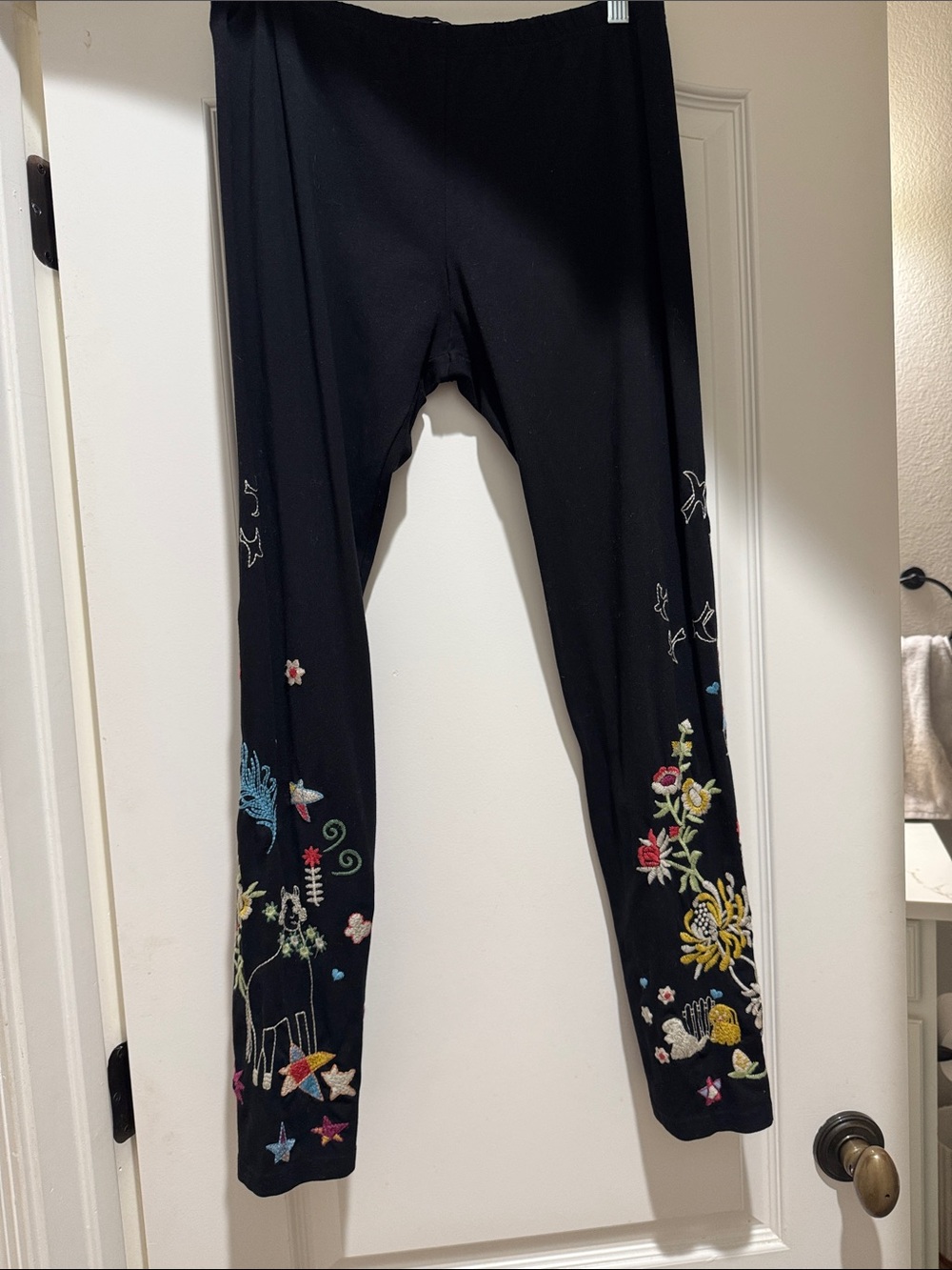 Black Embroidered Floral Kids Leggings